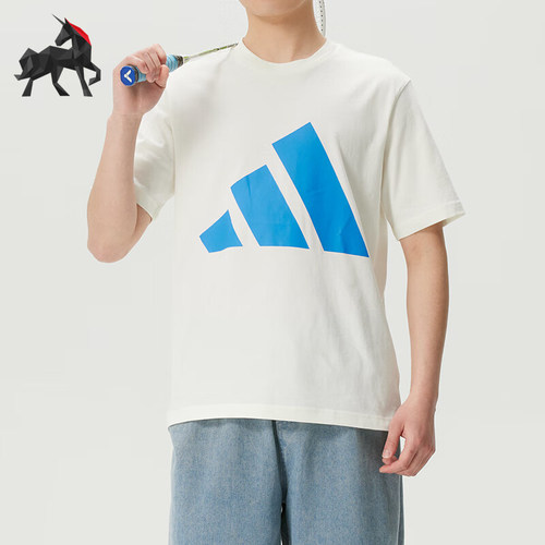 Adidas/阿迪达斯正品圆领短袖T恤新款男白蓝色经典短袖T恤KC0920