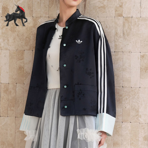 Adidas/阿迪达斯正品三叶草女士时尚新中式提花夹克外套KY5741