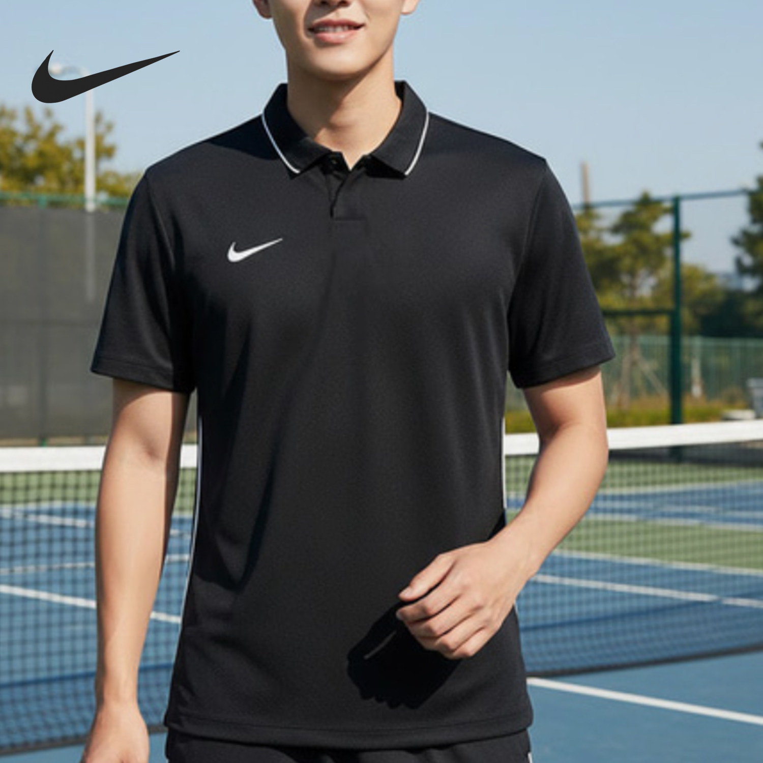 Nike/耐克正品男士条纹Logo纽扣短袖套头Polo衫HM7136-010