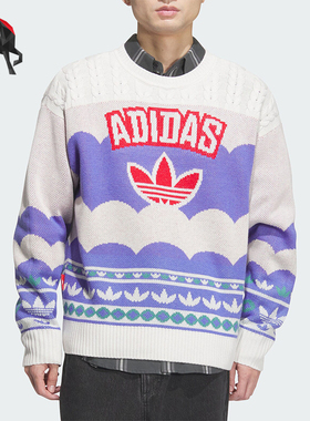 Adidas/阿迪达斯正品三叶草男女款宽松圆领套头毛衣JL8366