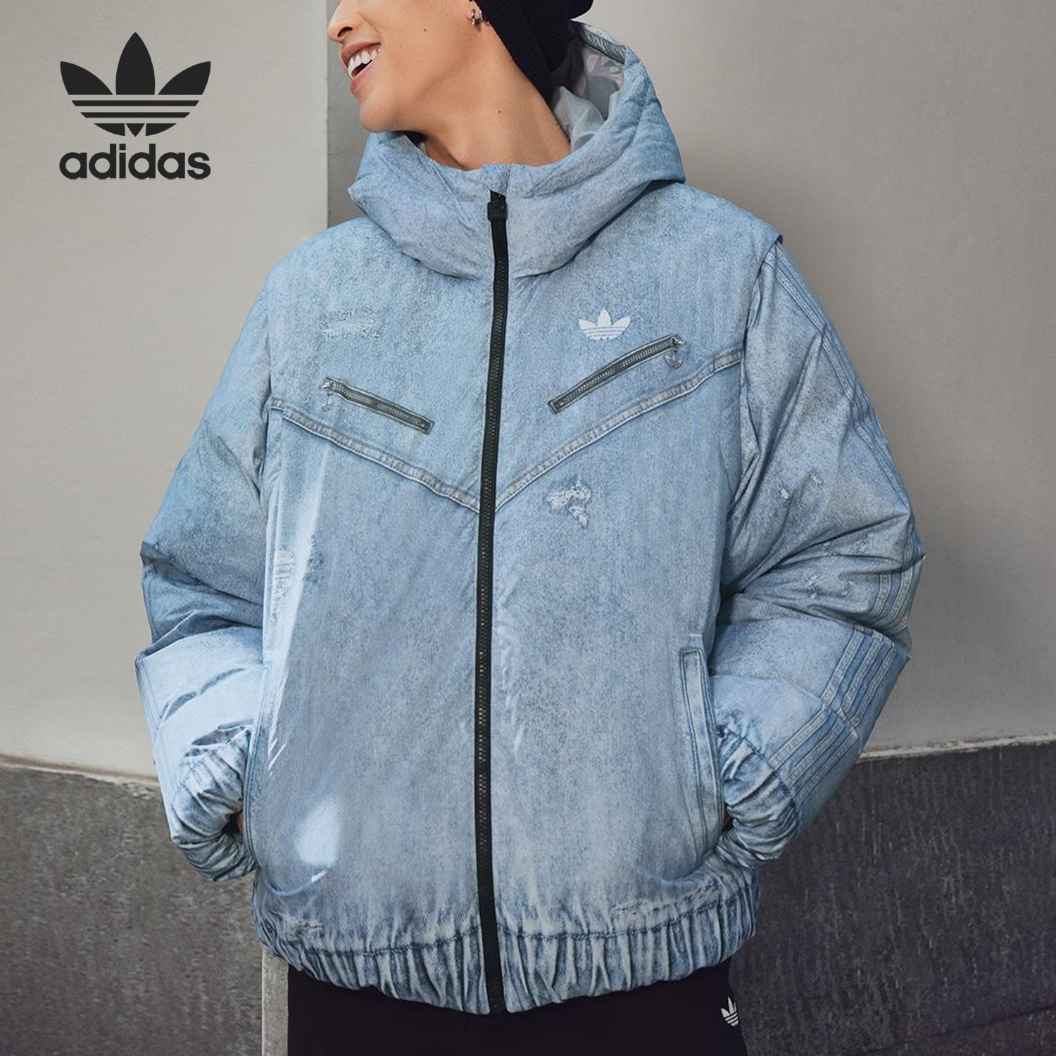 Adidas/阿迪达斯正品三叶草男士时尚保暖可拆卸羽绒服KC2632