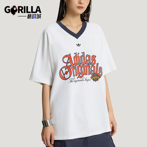 Adidas/阿迪达斯正品三叶草女士休闲宽松日常字母印花T恤KT3062