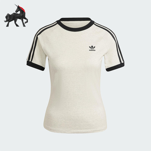 Adidas/阿迪达斯正品三叶草女士印花圆领经典套头修身短袖IR8104