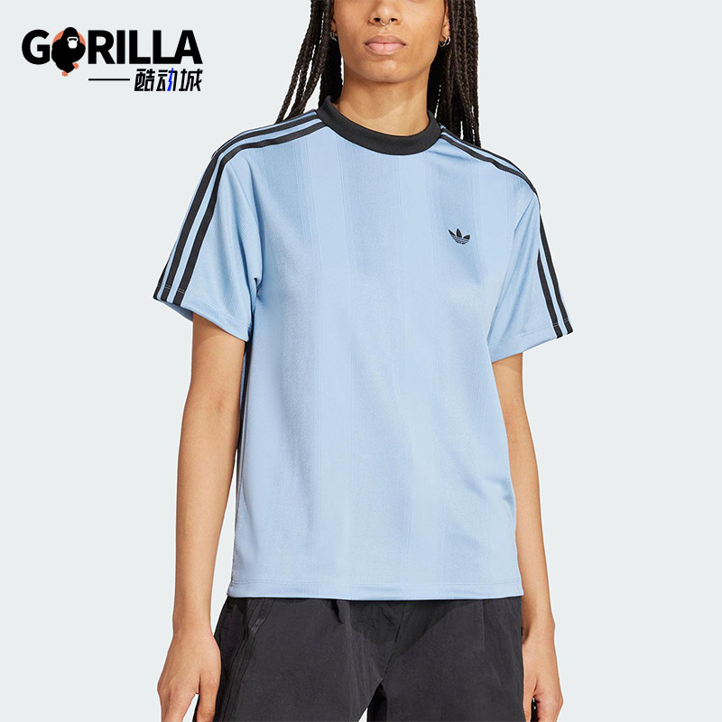 Adidas/阿迪达斯正品三叶草女士日常经典透气足球圆领短袖JV9644 - 实物图