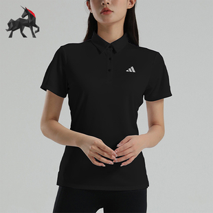 Adidas/阿迪达斯正品新款女黑色跑步经典简约短袖Polo衫KS0431