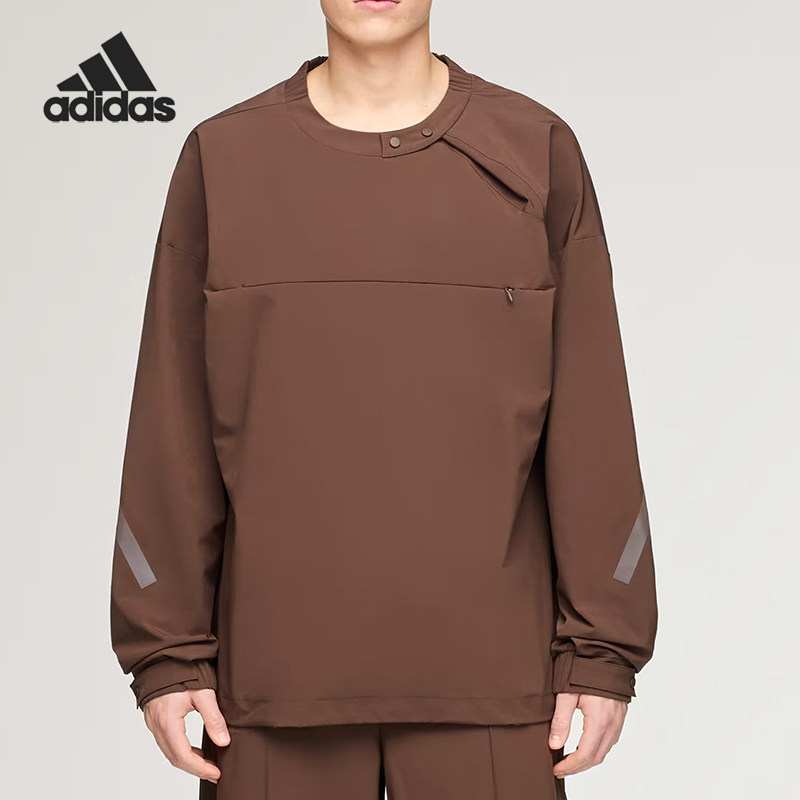 Adidas/阿迪达斯正品男棕色半拉链宽松日常经典休闲卫衣KD3494