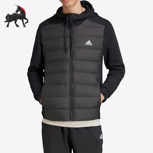 Adidas/阿迪达斯正品男保暖鸭绒外套连帽简约经典夹克外套KF8762