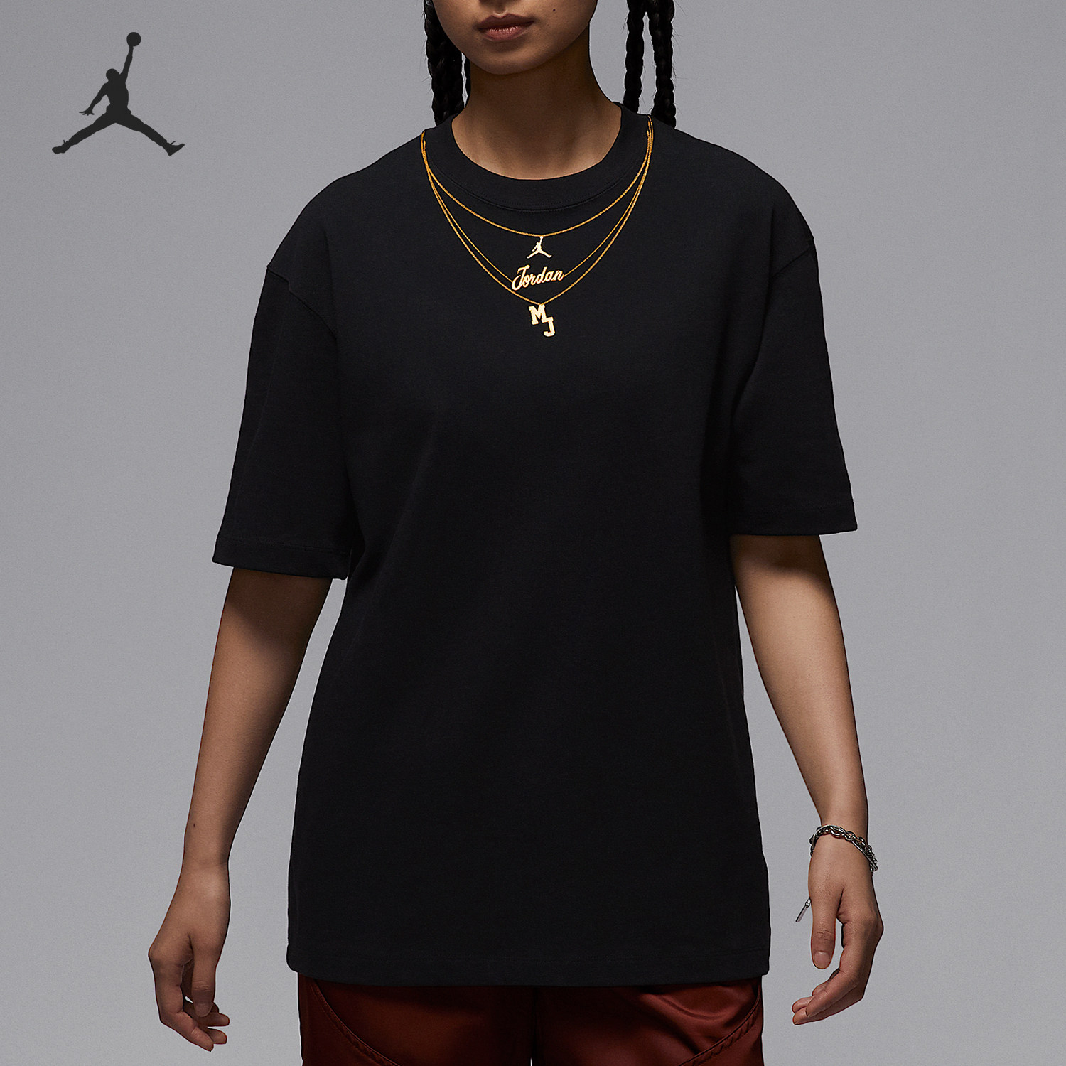 Nike/耐克正品JORDAN女士宽松日常项链经典时尚透气T恤IH0834-010