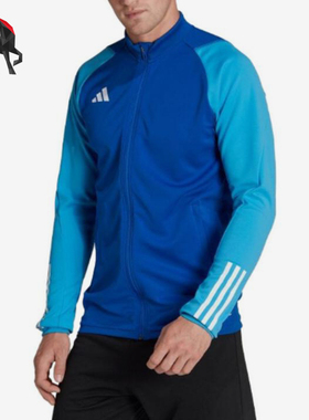 Adidas/阿迪达斯正品新款男蓝浅蓝色经典修身拉链夹克外套HU1305
