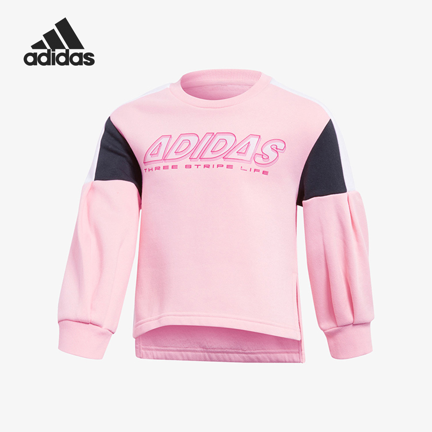 阿迪达斯小童圆领套头拼接卫衣