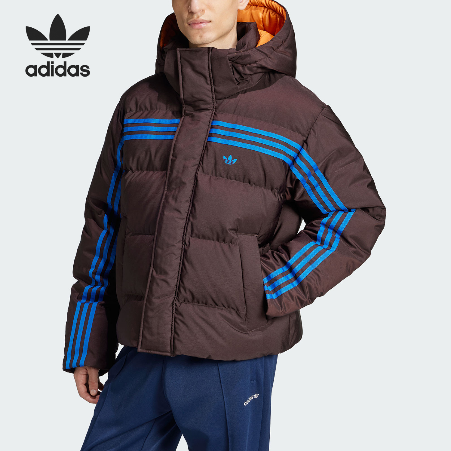 Adidas/阿迪达斯正品三叶草男士复古拼接短裤羽绒服JL9556