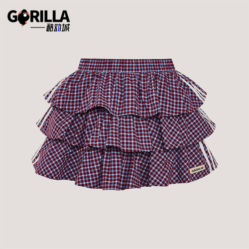 Adidas/阿迪达斯正品三叶草女士运动时尚潮流格子复古短裙KU9399