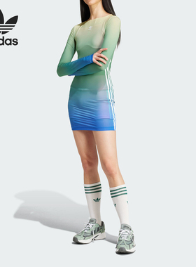 Adidas/阿迪达斯正品三叶草女士修身时尚长袖连衣裙JF8267