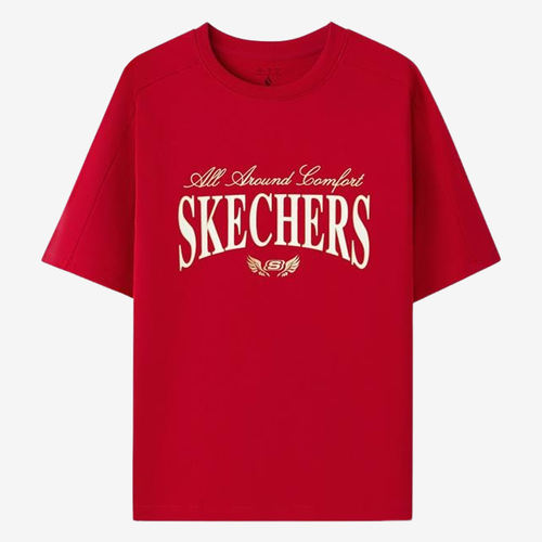 Skechers斯凯奇正品儿童款复古印花宽松短袖T恤L126U026-03LC