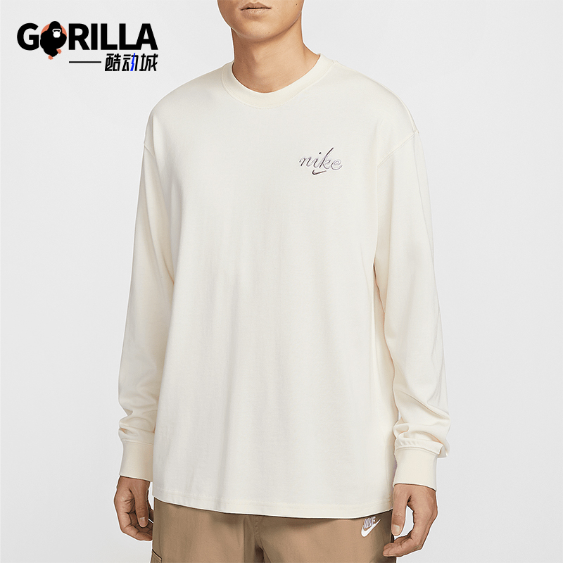 Nike/耐克正品Sportswear男士刺绣圆领长袖T恤HQ8166-901