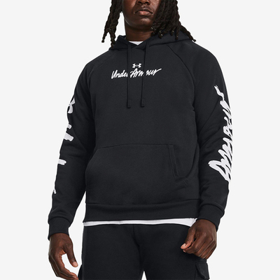 UA/安德玛正品2025新款男子印花抓绒训练运动连帽卫衣1379760-001