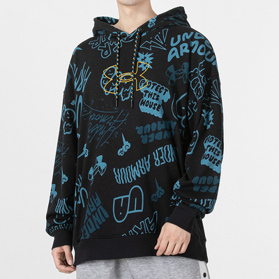 安德玛正品UA Rival 男子印花连帽训练运动卫衣长袖套头衫1367924