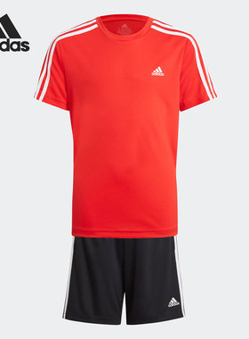 Adidas/阿迪达斯正品夏季新运动舒适男大小童短袖套装 GN1493