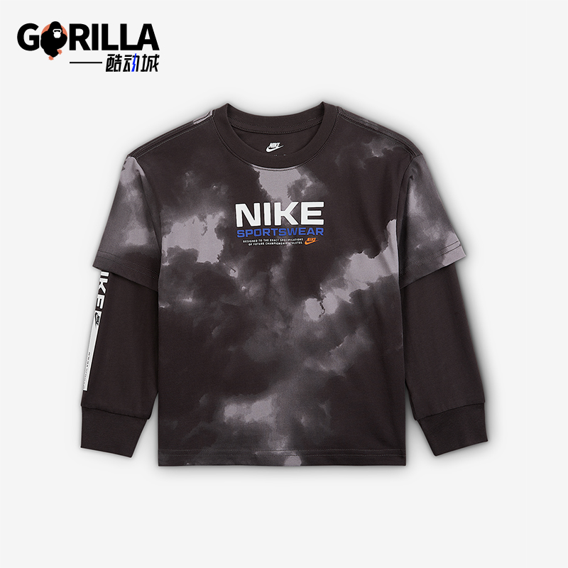 Nike/耐克正品2025小童圆领时尚印花假两件运动长袖IO2759-070