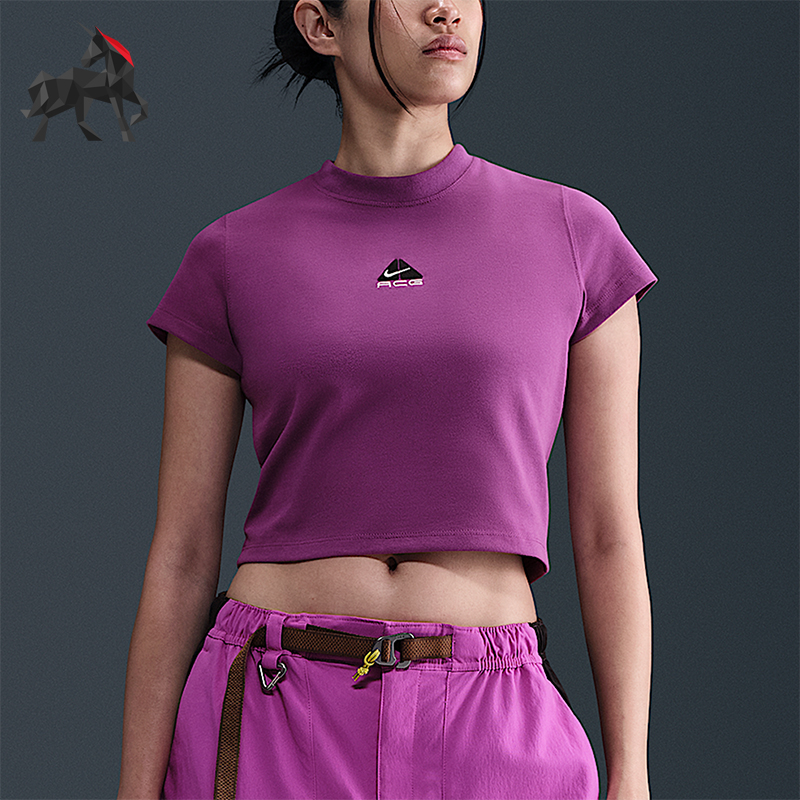 Nike/耐克正品Dri-FIT女士套头修身短款透气针织短袖HM6085-505