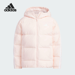 儿童休闲连帽三条纹羽绒服KC5920 2025秋冬款 Adidas 阿迪达斯正品