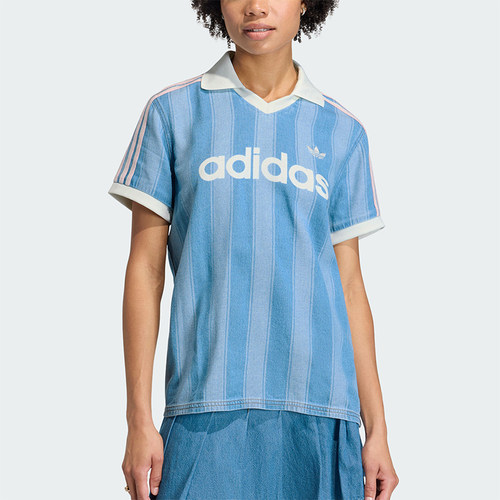 Adidas/阿迪达斯正品三叶草新款女浅蓝白色社交经典短袖T恤KD5448