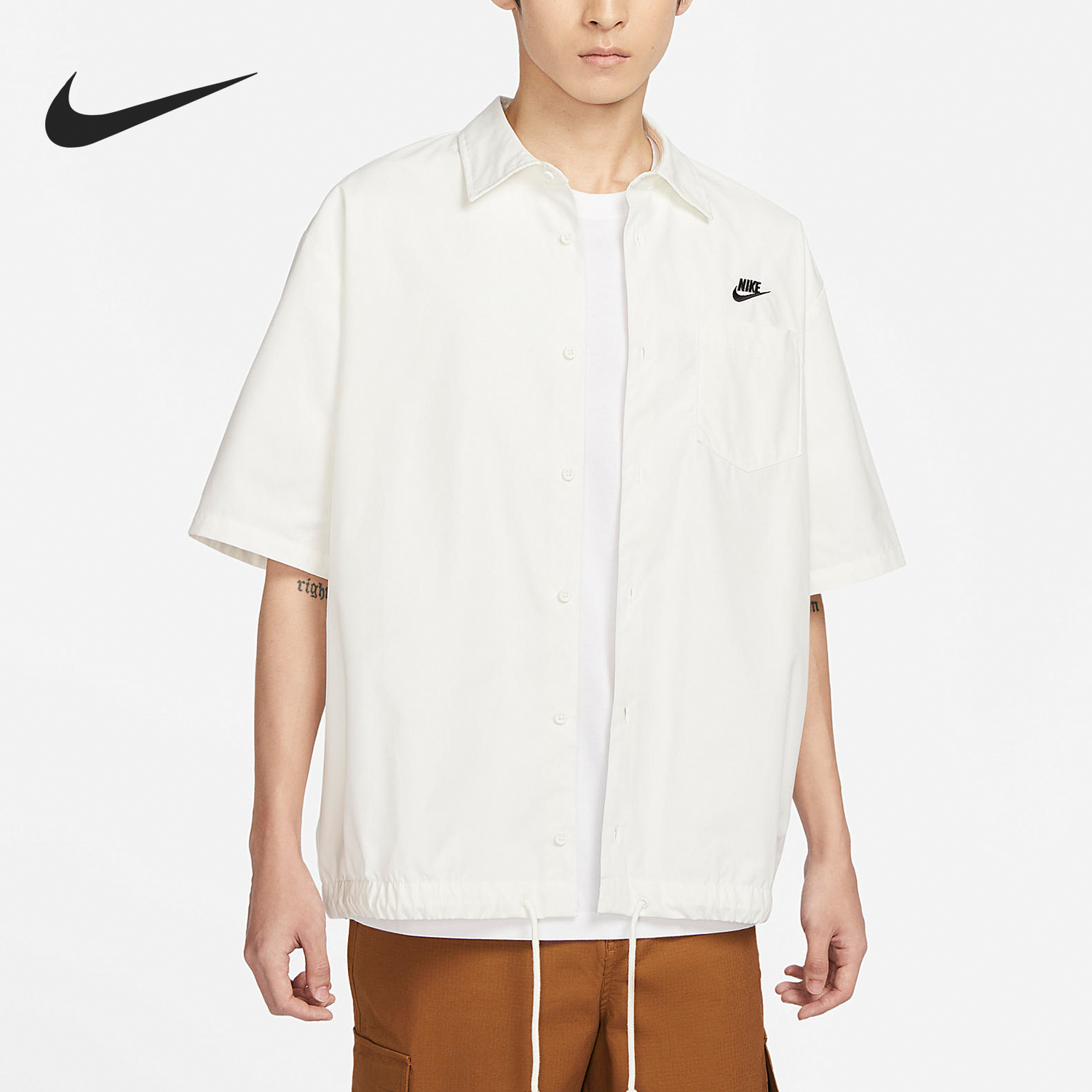 Nike/耐克官方正品CLUB 男士翻领宽松休闲短袖纽扣衬衫FN3903-133