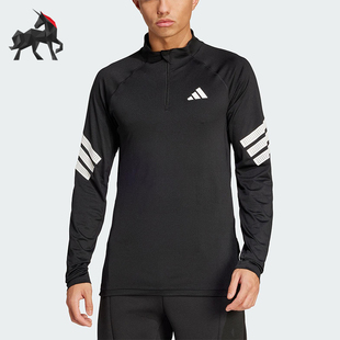 长袖 Adidas 经典 GYM综合训练半开襟男士 T恤JW7567 阿迪达斯正品