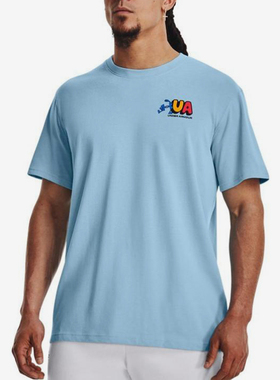 UA/安德玛正品新款男士时尚印花针织休闲圆领短袖T恤1381036-490