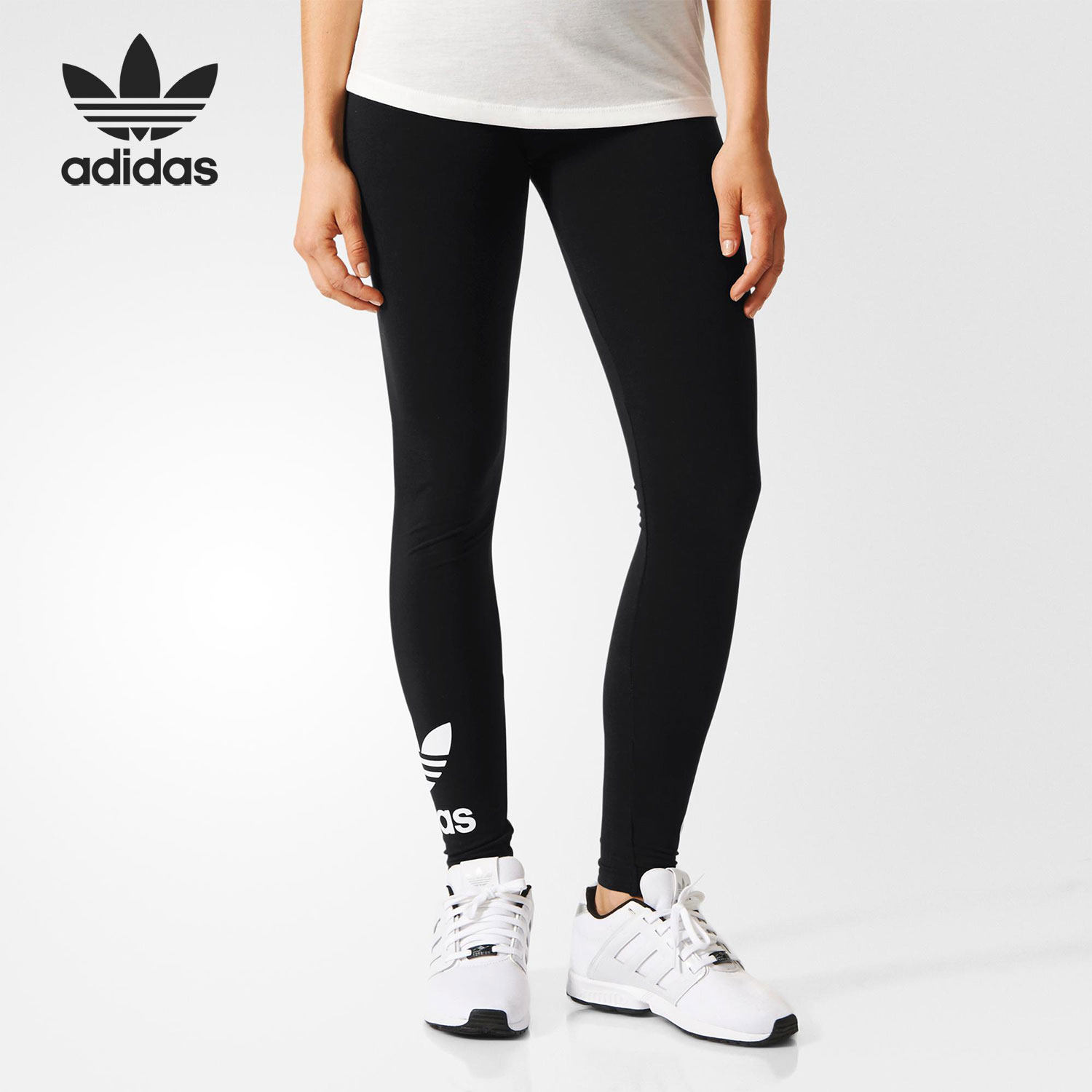 Adidas/阿迪达斯官方正品三叶草女子高腰训练运动紧身裤 AJ8153