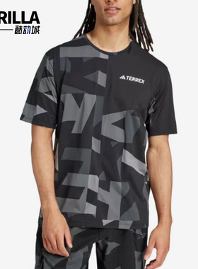 Adidas/阿迪达斯正品Terrex字母圆领男黑色经典休闲短袖T恤JE0390