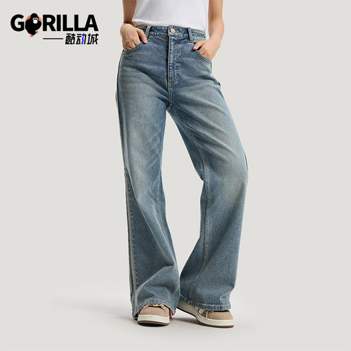 Adidas/阿迪达斯正品三叶草女士运动新年款水洗牛仔长裤KT3173