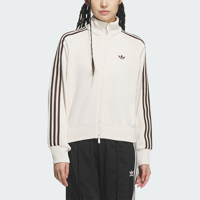 Adidas/阿迪达斯正品三叶草新款女米白棕色经典夹克外套KQ5490