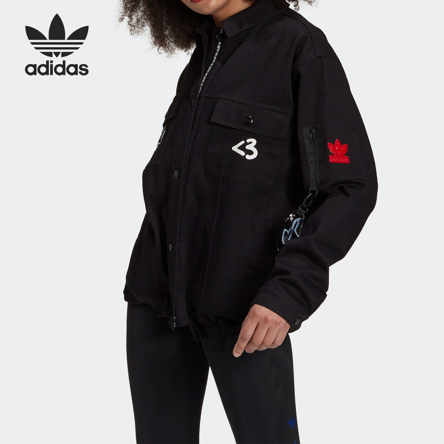 Adidas/阿迪达斯正品三叶草情人节趣味女子心形夹克外套 H39029