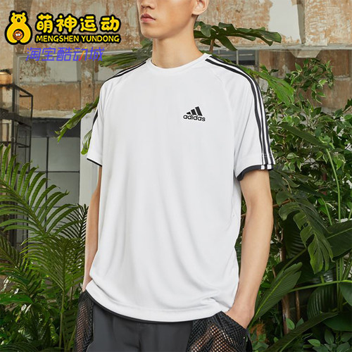 Adidas/阿迪达斯正品夏季男士透气条纹经典圆领运动休闲T恤KU3920