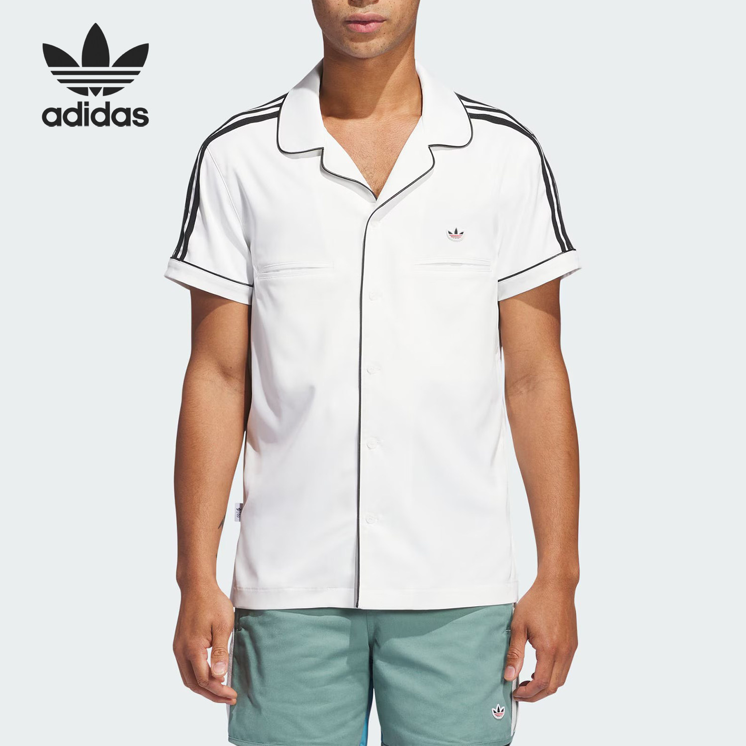 Adidas/阿迪达斯正品三叶草男女同款休闲翻领短袖衬衫IY8685