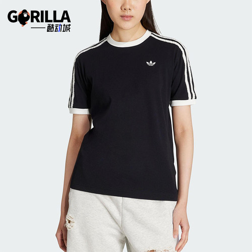 Adidas/阿迪达斯正品三叶草女士针织三条纹经典休闲短袖KC8819