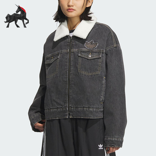 Adidas/阿迪达斯三叶草女士运动保暖牛仔翻领宽松棉服KB5449