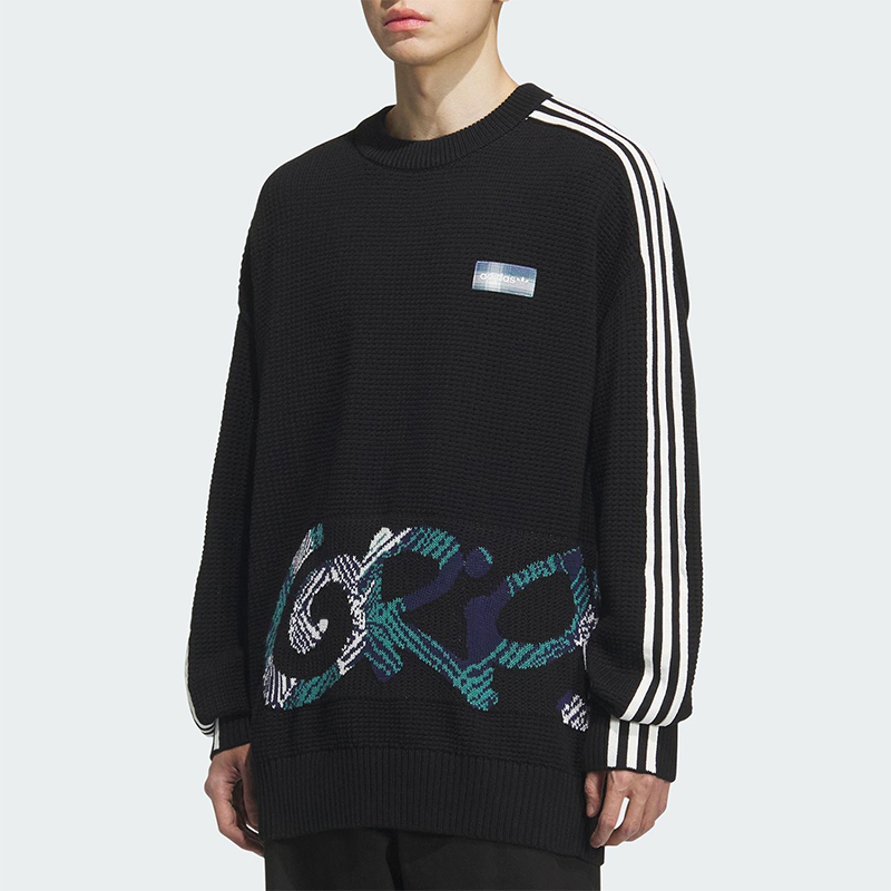 Adidas/阿迪达斯正品三叶草男士宽松华夫格印花时尚卫衣KC0110