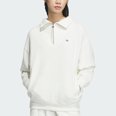 阿迪达斯女士简约翻领半拉链卫衣