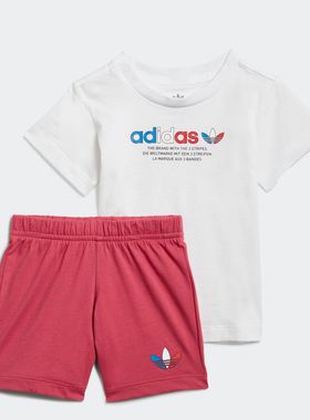 Adidas/阿迪达斯正品新款三叶草幼儿短袖印花运动套装 GN7415