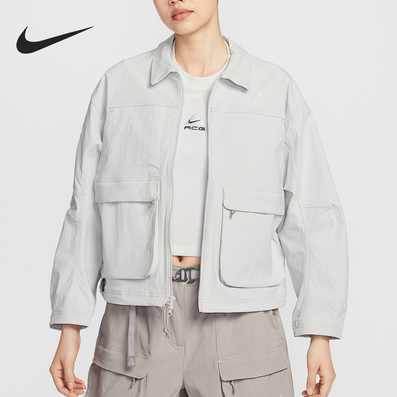 Nike/耐克官方正品舒适春季款女士翻领运动刺绣外套HV0584-025