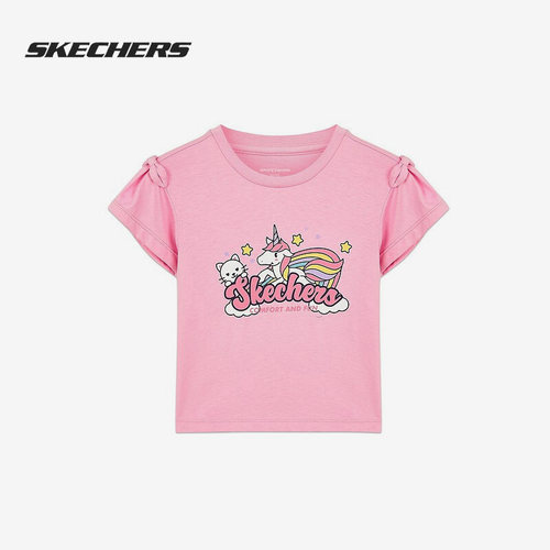 Skechers/斯凯奇正品夏短袖T恤女童卡通舒适透气上衣女 L221G026