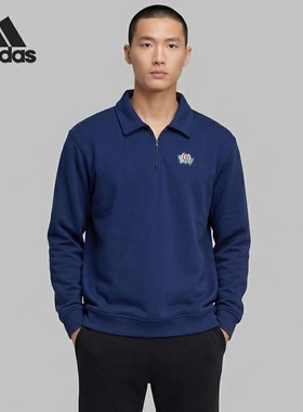 Adidas/阿迪达斯正品三叶草男士运动翻领套头日常卫衣JX8173