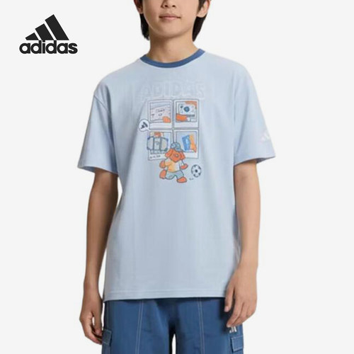 Adidas/阿迪达斯正品圆领套头短袖新款儿童印花短袖T恤KH0244