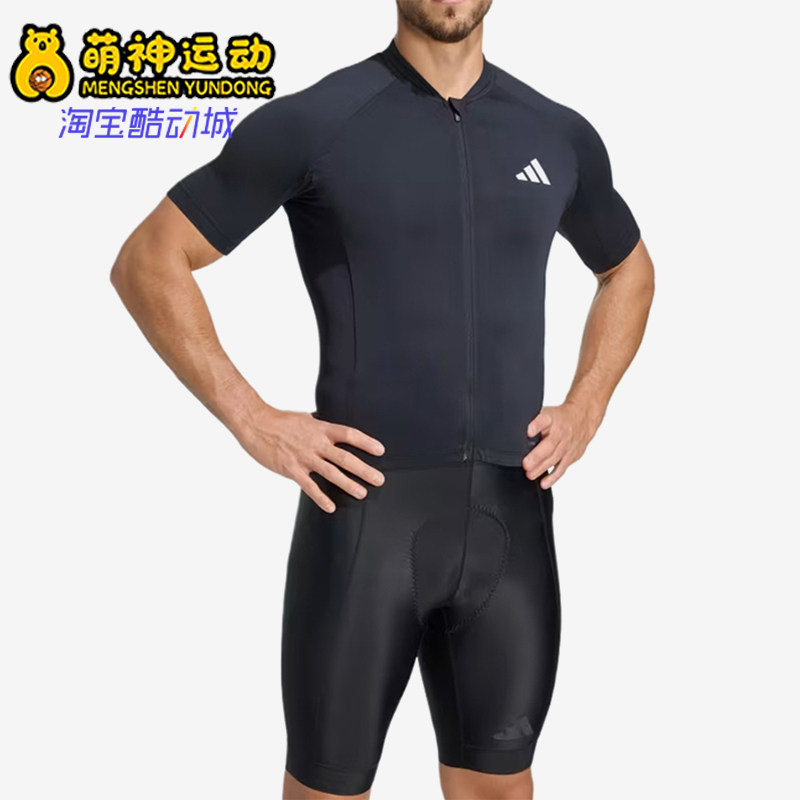 Adidas/阿迪达斯正品短袖拉链口袋男黑色经典休闲骑行服JZ6761