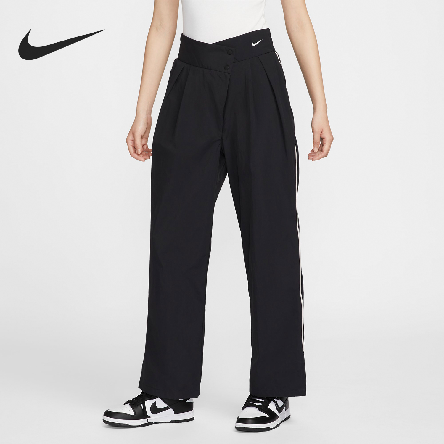 耐克女士不对称腰部梭织长裤