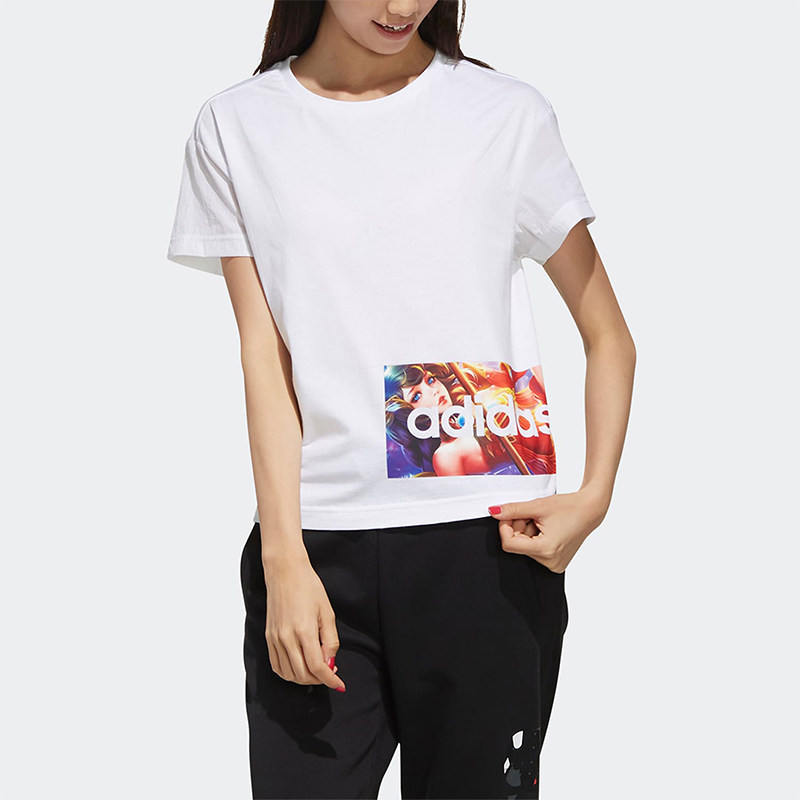 Adidas/阿迪达斯Neo女印花休闲宽松经典透气运动短袖T恤FR7992