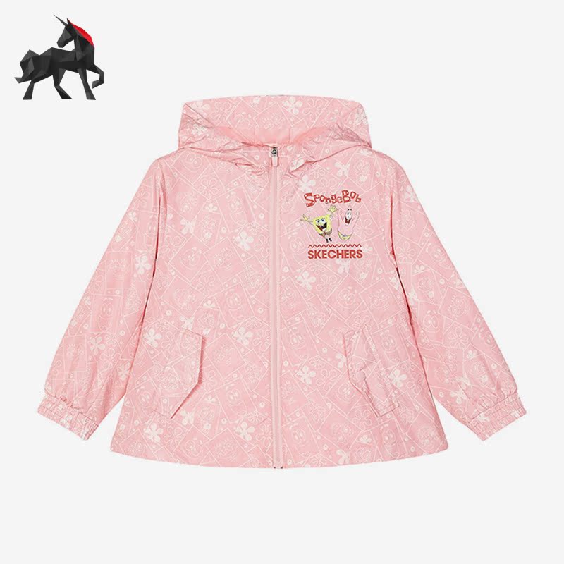 Skechers/斯凯奇正品儿童舒适运动海绵宝宝连帽外套 L122G043