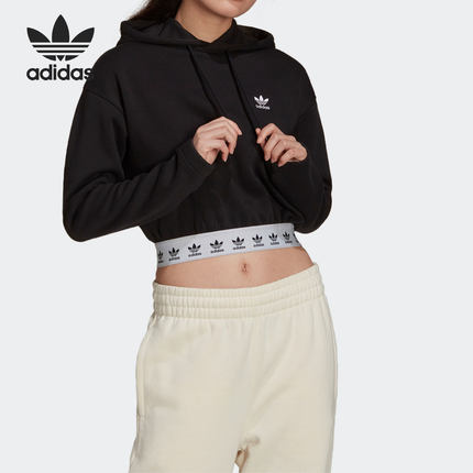 Adidas/阿迪达斯官方正品三叶草女子加绒短款连帽运动卫衣 HB6031